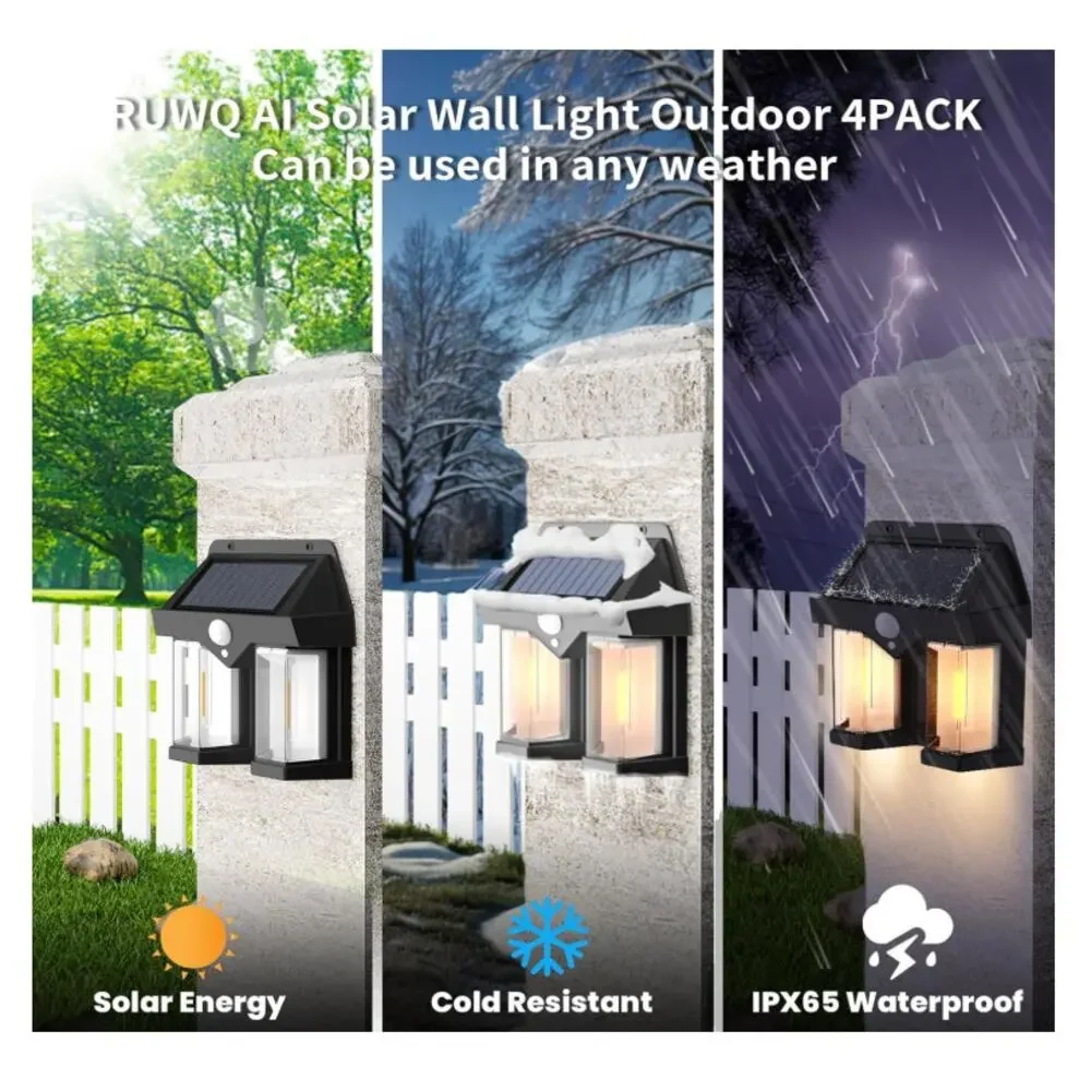 2 PACK Solar Wall Lamp 3 Modes Ip65 Waterproof Motion Sensor